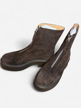 Steve Madden Dark Brown Suede Front-Zip Platform Ankle Boots
